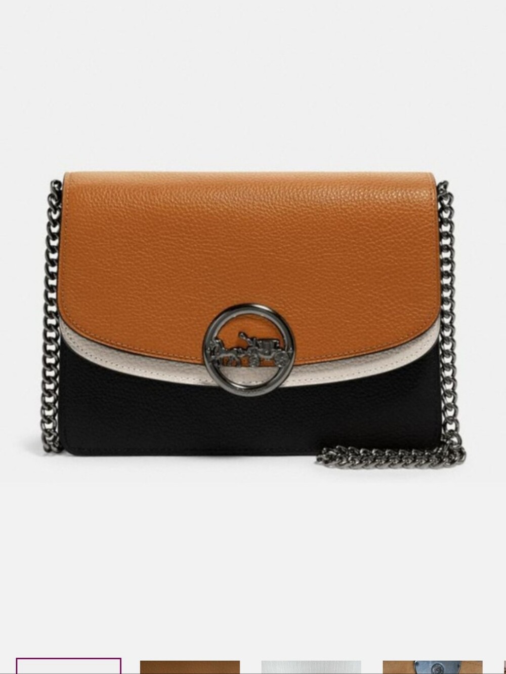 Coach Jade Flap Leather Crossbody Bag in Tan, Black & Cream